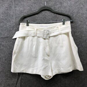 Reiss Linen Blend Tailored Shorts Womens 8 White Ivory Belted High Waisted